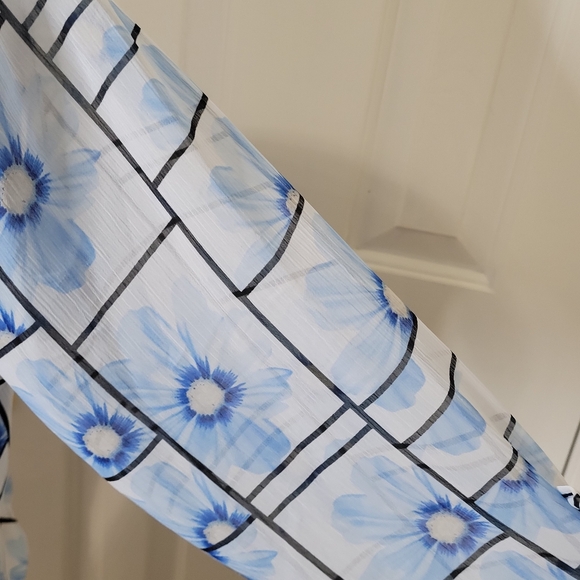 Alfani Women's Faux Wrap Floral Scalloped Sleeves Blouse Top Blue/White Size L - Picture 6 of 13